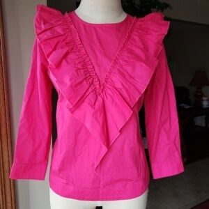 NEW Guest Editor Bright Pink V Ruffle Top XS